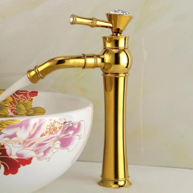 Robinet De Lavabo Salle De Bain Haute Sur Pied Doré En Cuivre Mitigeur Céramique Économiseur D’Eau 35 Mm - www.yonis-shop.com