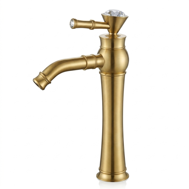 Robinet De Lavabo Salle De Bain Haute Sur Pied Doré En Cuivre Mitigeur Céramique Économiseur D’Eau 35 Mm - www.yonis-shop.com