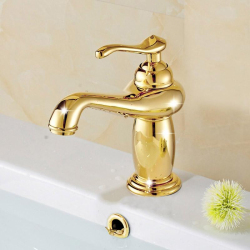 Robinet Mitigeur De Lavabo Eau Chaude Et Froide En Cuivre Doré Style Rétro Avec Mousseur Fin Modèle Court