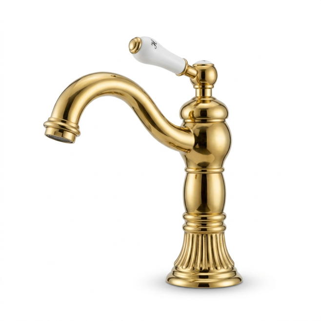 Robinet De Lavabo Mitigeur Eau Chaude Et Froide Style Rétro En Cuivre Doré Avec Mousseur À Jet Doux - www.yonis-shop.com