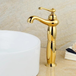 Robinet De Lavabo Eau Chaude Et Froide En Cuivre Doré Style Rétro À Bulleur Fin Modèle Haut
