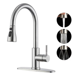Robinet Mitigeur De Cuisine Extractible 3 Jets 360° En Inox 304 Noir Eau Chaude Et Froide Extension 45 Cm