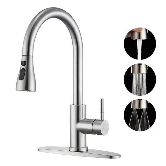 Robinet Mitigeur De Cuisine Extractible 3 Jets 360° En Inox 304 Noir Eau Chaude Et Froide Extension 45 Cm - www.yonis-shop.com
