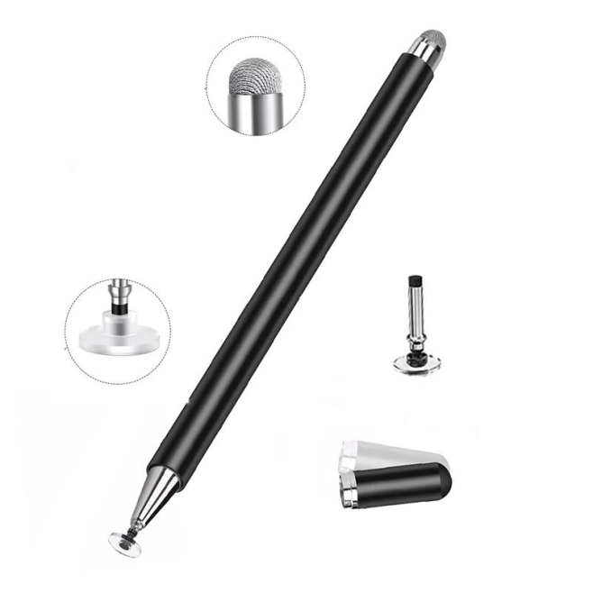 Stylet Tactile Capacitif 2 En 1 Pour Écriture Sur Smartphone Et Tablette Pointe Disque Transparente 7 Mm Embout Fibre Argenté...