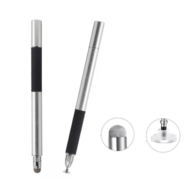 Stylet Capacitif 2 En 1 Pour Écriture Et Dessin Avec Disque Transparent 7 Mm Et Tête En Fibre Argentée 6 Mm Sans Recharge - w...