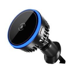 Support De Charge Sans Fil Magnétique Pour Grille D’Aération Automobile 15 W Avec Rotation 360° Refroidissement Et Éclairage Coloré