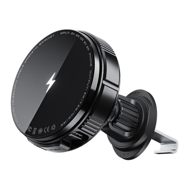 Support Téléphone Magnétique Pour Grille D’Aération Voiture Chargeur Sans Fil 15W Câble Type-C Rétractable 70 cm Compatible Q...