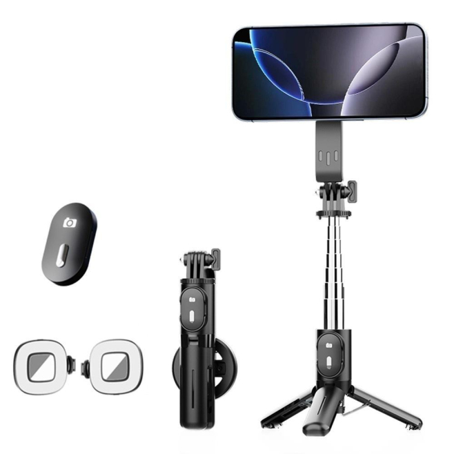 Perche À Selfie Et Trépied Pour Téléphone MagSafe Avec Télécommande Bluetooth Éclairage LED Double Et Rotation 360° - www.yon...