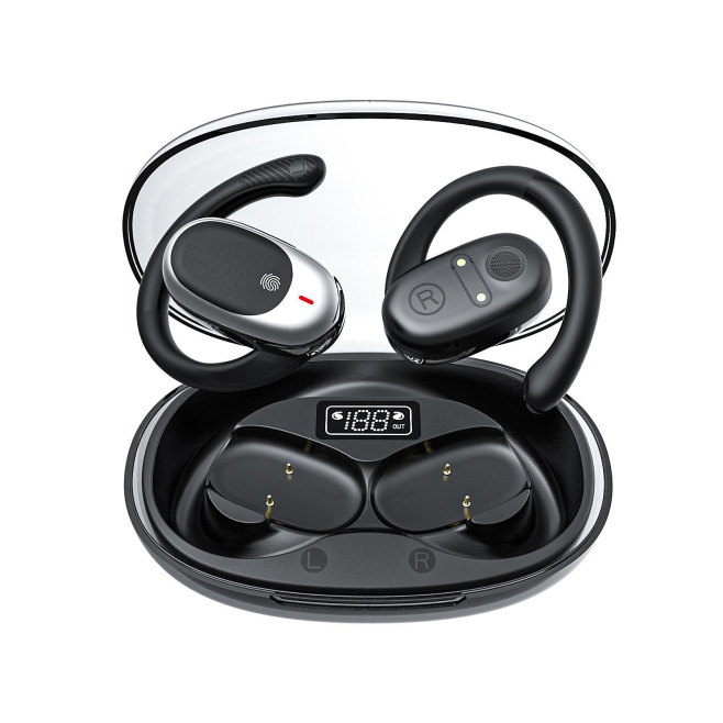 Écouteurs Bluetooth À Conduction Aérienne Open Ear Pour Le Sport IPX5 Avec Boîtier À Écran Numérique Transparent - www.yonis-...