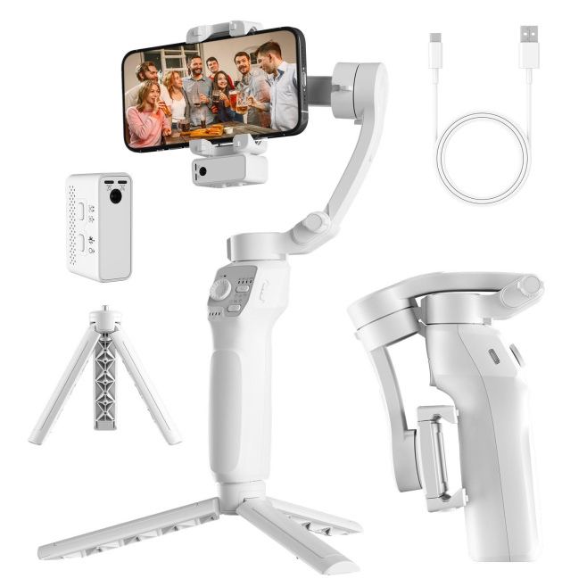 Stabilisateur Gimbal 3 Axes Pour Smartphone Avec Suivi Facial Anti Secousse Et Éclairage Magnétique Autonomie 8 À 10 H - www....