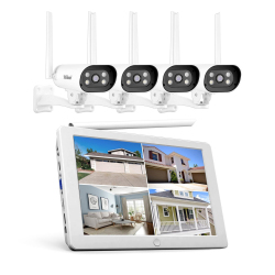 Kit De Vidéosurveillance IP WiFi Avec NVR 4 Canaux 1080p Vision Nocturne Couleur Audio Bidirectionnel IP66