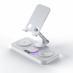 Station De Charge Sans Fil 4 En 1 Pour Smartphone Tablette Montre Et Écouteurs Support Pliable Avec Horloge Numérique