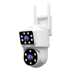 Caméra De Surveillance Panoramique Double Objectif 4 MP PTZ Vision Nocturne En Couleur IP66 Intérieur Extérieur