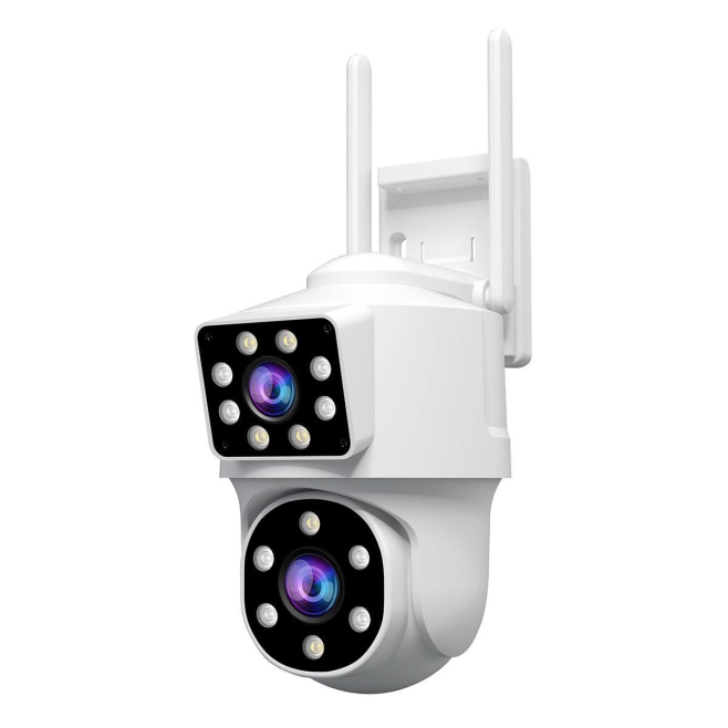 Caméra De Surveillance Panoramique Double Objectif 4 MP PTZ Vision Nocturne En Couleur IP66 Intérieur Extérieur - www.yonis-s...