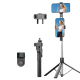 Perche Selfie Trépied Bluetooth 190 Cm Pour Streaming À Double Pince Rotation 360° Compacte 34 Cm
