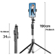 Trépied Perche À Selfie Pour Streaming Et Vlog Extensible À 190 Cm Bluetooth Rotation 360° Compatible Smartphones 6 Pouces - ...