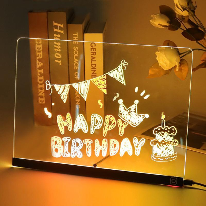 Tableau Lumineux Acrylique Effaçable Pour Messages 20 X 20 Cm 73 LED Avec Interrupteur Tactile Et Support USB C - www.yonis-s...