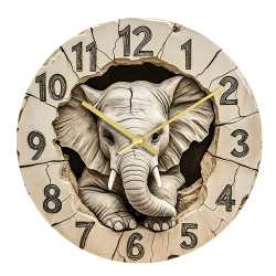 Horloge Murale Décorative Éléphant 3D Stéréoscopique Silencieuse En Acrylique Pour Salon 11 Pouces