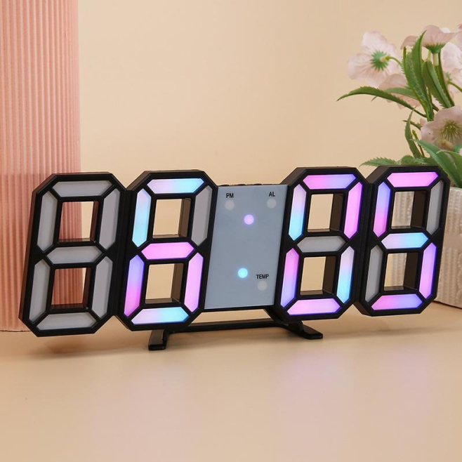 Horloge Murale Numérique LED RGB Avec 3 Alarmes Luminosité Automatique Température Date Et Pose Sur Bureau - www.yonis-shop.com