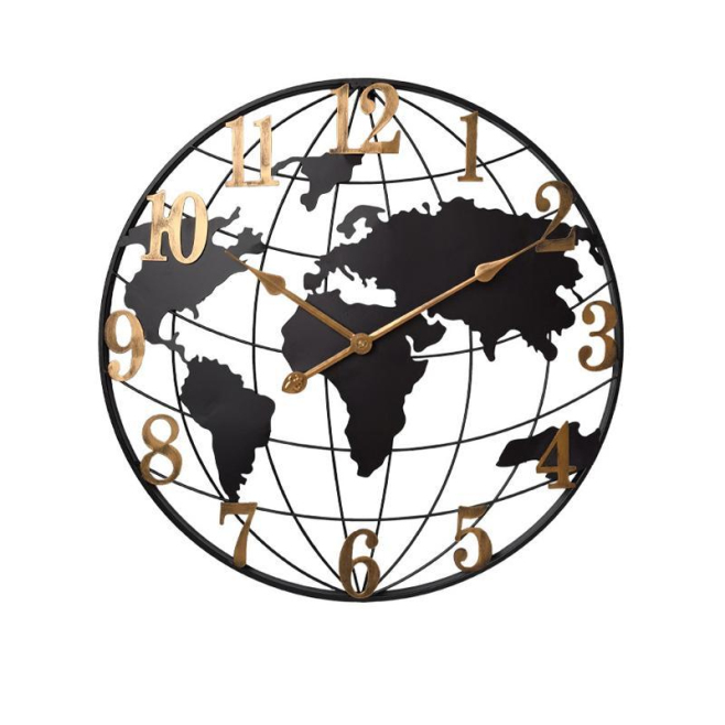 Horloge Murale Vintage Industrielle 60 Cm En Fer Forgé Carte Du Monde Mouvement Silencieux Décoration Entrée - www.yonis-shop...