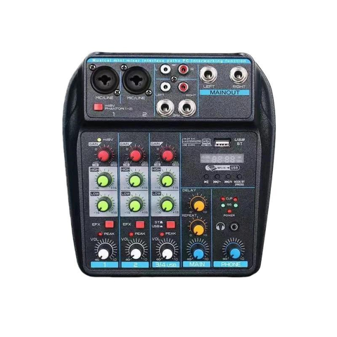 Table De Mixage Audio 4 Canaux Pour Streaming Live Avec Réverbération Bluetooth Égaliseur Sortie Casque Et Alimentation USB -...