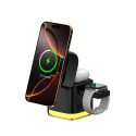 Chargeur Sans Fil Magn&eacute;tique Pliable 5 En 1 Pour Smartphone &Eacute;couteurs Et Montre 25W Avec C&acirc;ble R&eacute;tractable Et Veilleuse LED -...