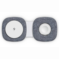 Chargeur Sans Fil Magnétique 3 En 1 15 W Pliable Avec Support Pour Téléphone Écouteurs Et Montre Gris Foncé