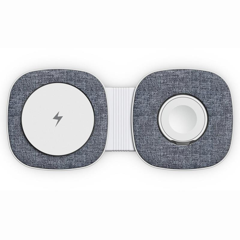 Chargeur Sans Fil Magnétique 3 En 1 15 W Pliable Avec Support - Gris