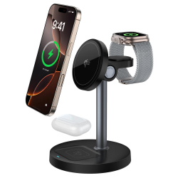 Chargeur Sans Fil Magnétique 3 En 1 Qi Jusqu’à 15W Avec Angle Réglable Et Position Horizontale Ou Verticale