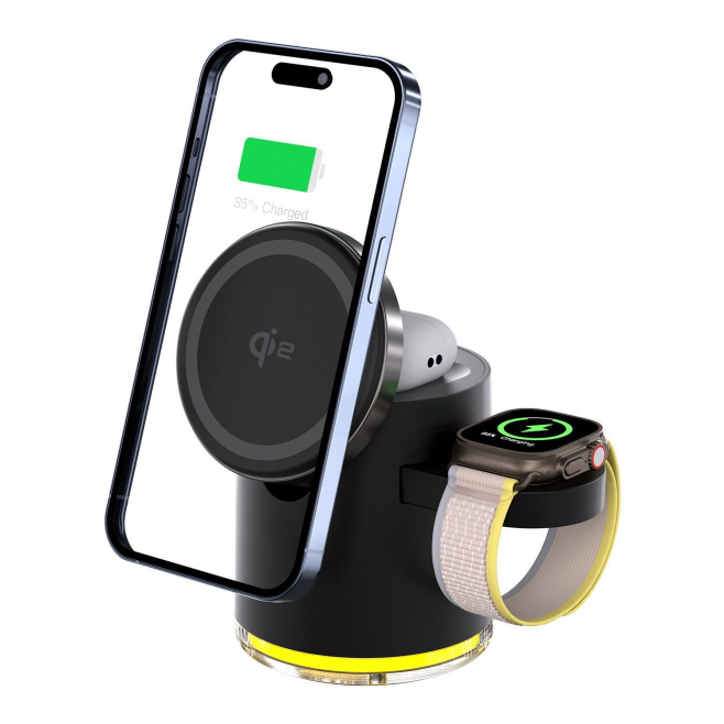 Chargeur Sans Fil Magnétique 4 En 1 Pliable Qi2 25 W Pour Smartphone Montre Connectée Et Écouteurs Avec Éclairage LED - www.y...