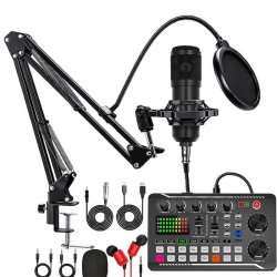 Kit Microphone Condensateur Avec Carte Son Pour Karaoké Et Podcast Bluetooth 16 Effets Réduction Du Bruit