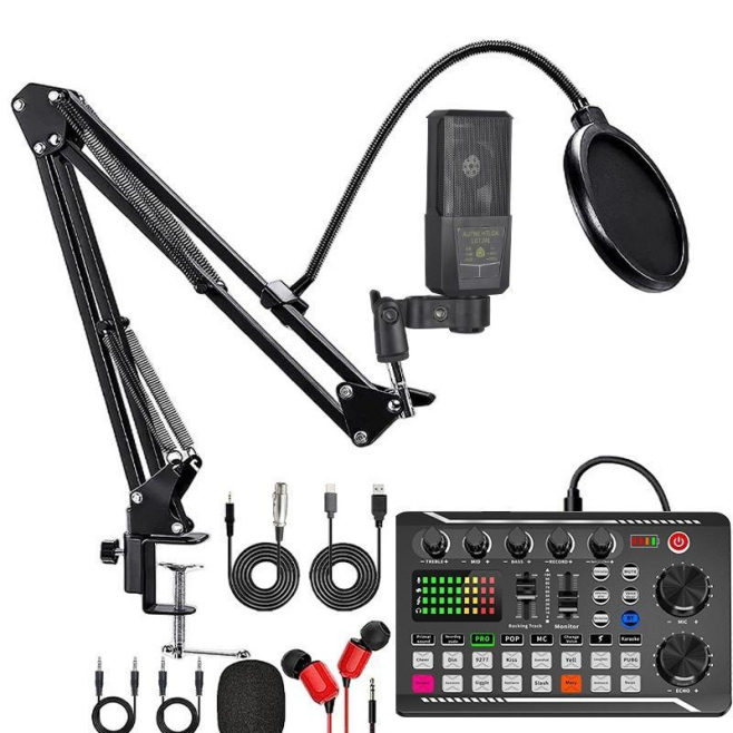 Kit Carte Son Et Microphone À Condensateur Pour Karaoké Et Podcast Avec Bluetooth Réduction Du Bruit Et 16 Effets - www.yonis...