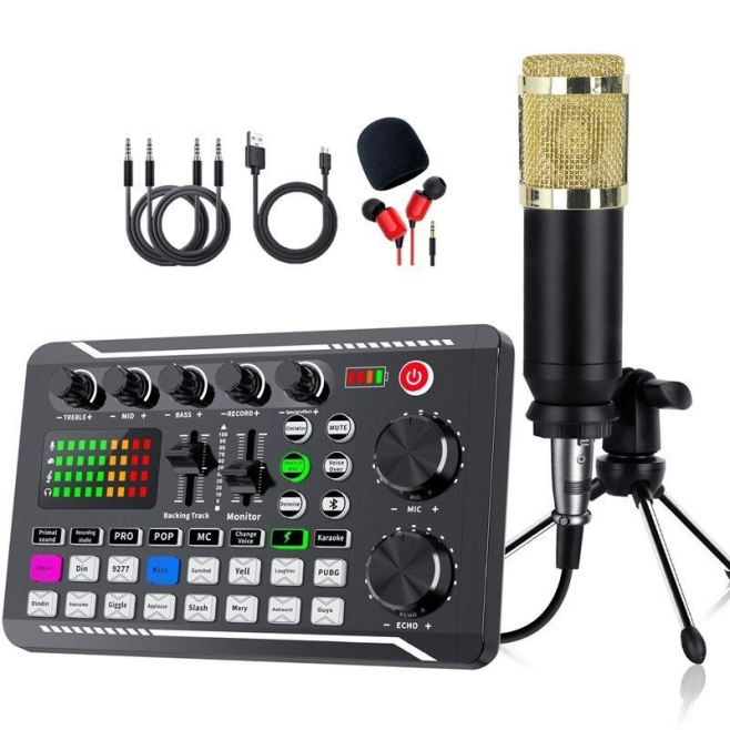 Kit Microphone Condensateur Et Carte Son Pour Karaoké Podcast Et Streaming Bluetooth 16 Effets Réduction Du Bruit - www.yonis...