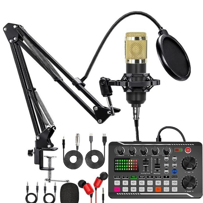 Kit Karaoké Et Podcast Avec Carte Son Bluetooth 16 Effets Réduction Du Bruit Et Microphone Condensateur Cardioïde - www.yonis...