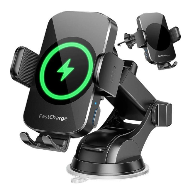 Support De Téléphone Voiture Avec Chargeur Sans Fil 5 À 15 W Rotation 360° Bras Télescopique Verrouillage Automatique - www.y...