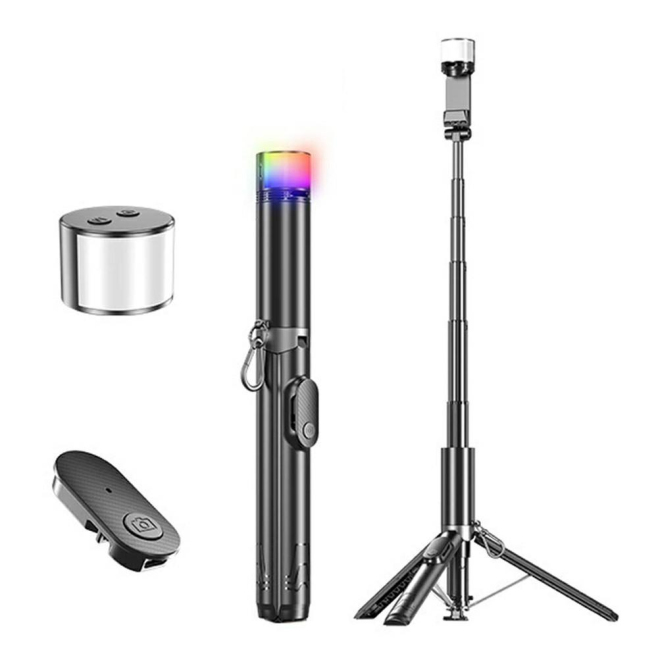 Perche Selfie Trépied Pour Streaming Extensible Jusqu’à 159 Cm Avec Lumière LED Et Télécommande Bluetooth - www.yonis-shop.com