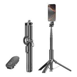 Perche À Selfie Magnétique Pour Smartphone Trépied Extensible Jusqu’à 163 Cm Télécommande Bluetooth Rechargeable