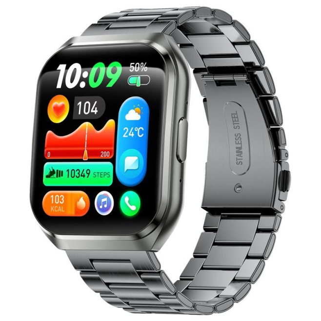 # Montre Connectée Avec Appels Bluetooth Écran Tactile 1,83 Pouce IP68 Et Mesure Cardiaque Paree en Silicone Gris Argenté - w...