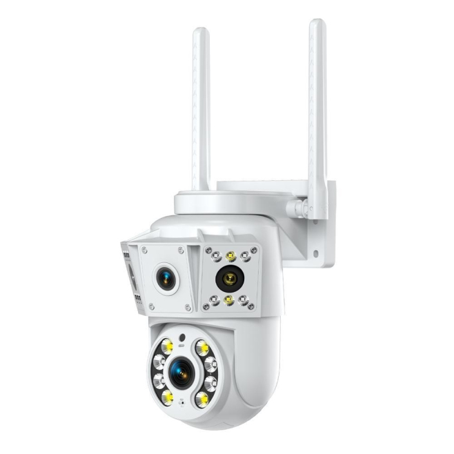 Caméra De Surveillance 3 Écrans 1080p Avec Vision Nocturne Double Éclairage Rotation PTZ 355° Et Stockage Cloud TF 128 Go - w...