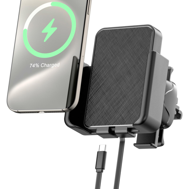 Support Téléphone Voiture Avec Chargeur Sans Fil Qi Type C Pour Grille D’Aération Jusqu’à 15 W Manipulation À Une Main - www....