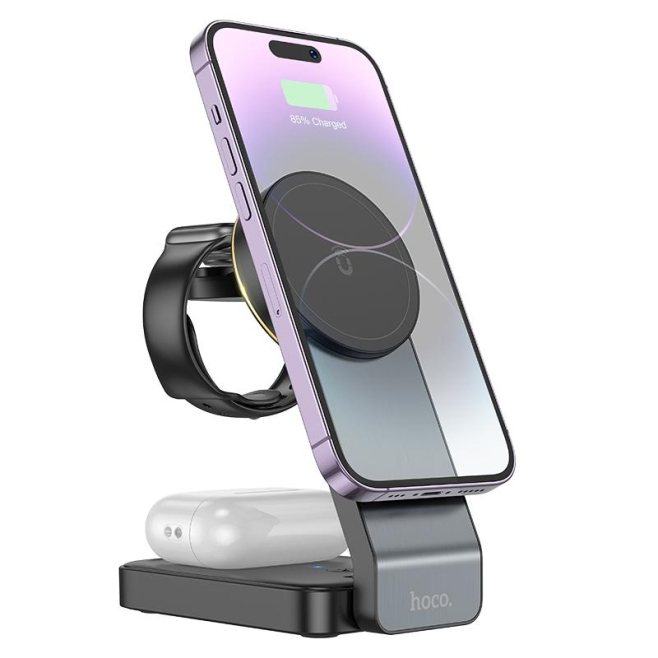 Chargeur Sans Fil Magnétique 3 En 1 Pliable Pour Smartphone Écouteurs Et Apple Watch 15 W Avec Éclairage Ambiant - www.yonis-...