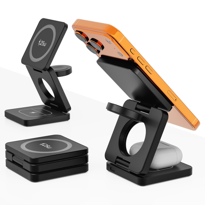 Station De Charge Sans Fil Magnétique 3 En 1 Pliable 25 W Pour Smartphone Montre Connectée Et Écouteurs - www.yonis-shop.com