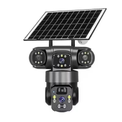 Caméra De Surveillance Panoramique 2MP À 360° Triple Objectif WiFi Sans Fil Alimentée À L’Énergie Solaire Noire