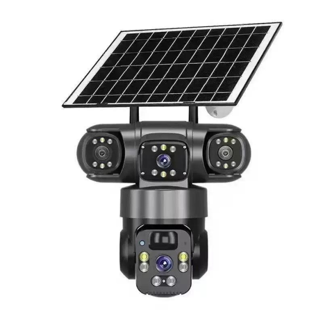 Caméra De Surveillance Panoramique 2MP À 360° Triple Objectif WiFi Sans Fil Alimentée À L’Énergie Solaire Noire - www.yonis-s...