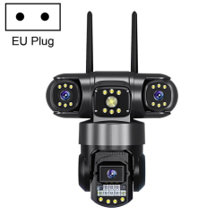 Caméra De Surveillance WiFi À Triple Objectif 360° 2MP Vision Nocturne Détection De Mouvement Audio Bidirectionnel