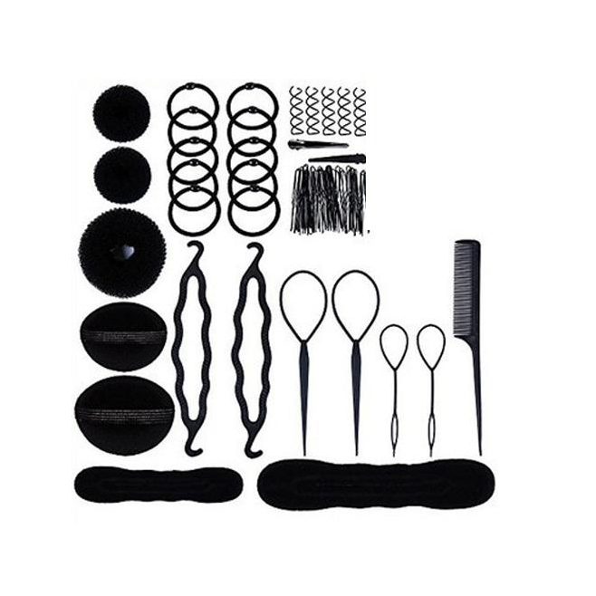 Set De 71 Accessoires Pour Cheveux Pour Coiffure En Plastique Et Résine Avec Peigne Épingles Élastiques Donuts Et Pinces - ww...