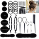 Set De 71 Accessoires Pour Cheveux Pour Coiffure En Plastique Et Résine Avec Peigne Épingles Élastiques Donuts Et Pinces - ww...