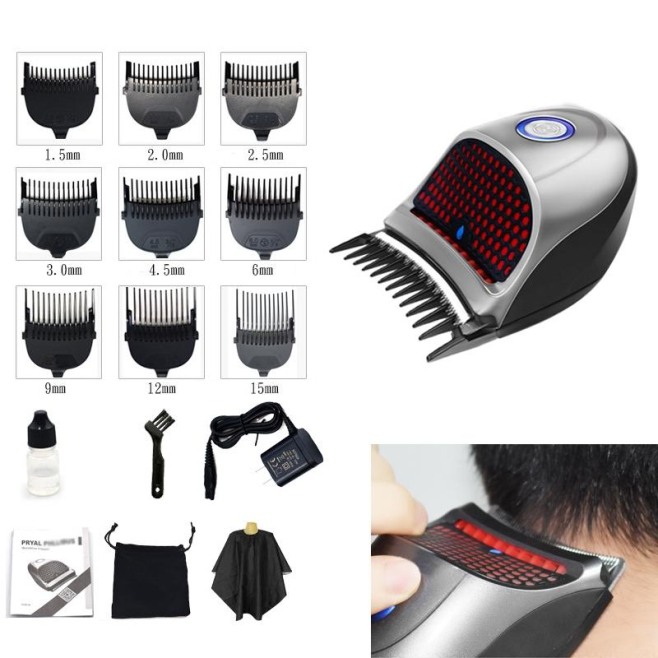 Tondeuse À Cheveux Électrique Pour Homme Avec Batterie Lithium Tête Lavable Lames En Acier Inoxydable 9 Sabots Et Ciseaux - w...