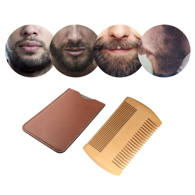 Peigne À Barbe En Bois De Poirier Double Face Pour Mise En Forme Avec Étui De Rangement En Cuir PU - www.yonis-shop.com