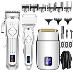 Kit De Tondeuses À Cheveux Et Rasage 3 Pièces Pour Homme Lames En Acier Écran LCD Autonomie Jusqu’à 180 Minutes